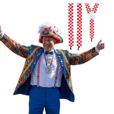 Carnaval verkleed bretels Brabant - 2x - Rood met wit geblokt - volwassenen