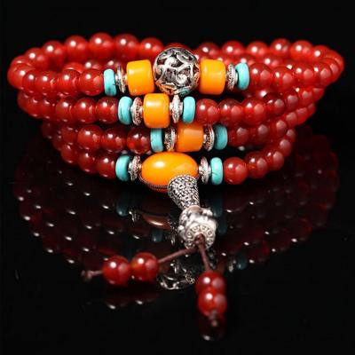 Fashion Jewelry accessoire granaat kralen armband (rode Agaat & Boeddha hoofd)