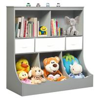 Kinderrek Speelgoedrek met 5 Vakken en 3 Laden Boekenrek voor Kinderen Opbergrek Speelgoedorganizer voor Kinderkamer Grijs