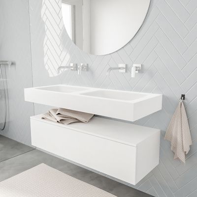 Mondiaz Alan badmeubel 120 cm talc 1 lade vrijhangend wastafel dubbel zonder kraangat wit