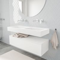 Mondiaz Alan badmeubel 120 cm talc 1 lade vrijhangend wastafel dubbel zonder kraangat wit
