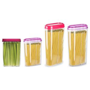 Voedselcontainers set - 4 stuks - roze - 2350ml en 1500ml - kunststof - voorraadpot/strooibus