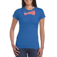 Blauw t-shirt met Amerika vlag strikje dames - thumbnail