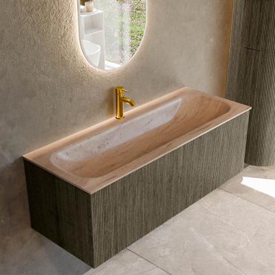 Badmeubel Mondiaz Kurve-Dlux | 120 cm | Meubelkleur Shadow | Wastafelkleur Saba | Solid surface | Wasbak midden spoelbak | 1 kraangat