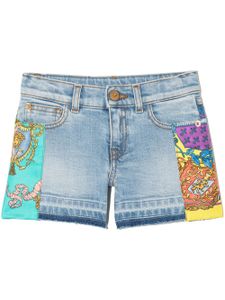 Versace Kids short en jean à imprimé Barocco - Bleu