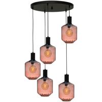 Masterlight 5-lichts vide hanglamp - zwart -Porto met Jagger red glazen - Ø 24cm - 2712-05-05-50-5-9