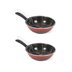 Set van 2x stuks emaille friteuse/frituurpan voor alle hittebronnen rood 26 cm