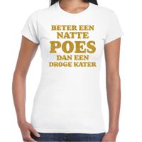 Verkleed T-shirt dames - natte poes droge kater - wit - glitter goud - themafeest fout/goud/stout Verkleed T-shirt dames - natte poes droge kater - wit - glitter goud - themafeest fout/goud/stout