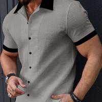 Bon&Bon Homme Men's Contrast Color Patchwork Short Sleeve Shirt Light Grey / S