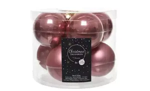 Kerstbal velours roze glas d7cm 8st