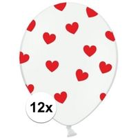 Witte ballonnen met hartjes rood 12 stuks - thumbnail