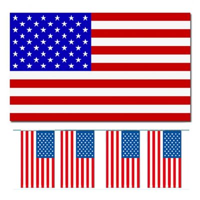 Bellatio Decorations - Vlaggen versiering set - USA/Amerika - Vlag 90 x 150 cm en vlaggenlijn 4 mete