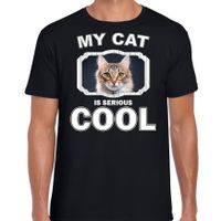 Bruine kat katten / poezen t-shirt my cat is serious cool zwart voor heren - thumbnail