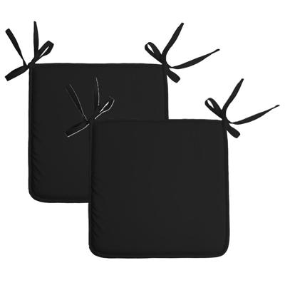 Stof Textile Home stoelkussens - 2x - zwart - 38 x 38 x 3 cm - voor binnen - vierkant