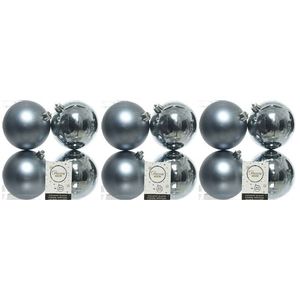 12x Kunststof kerstballen glanzend/mat grijsblauw 10 cm kerstboom versiering/decoratie   -