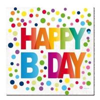 Servetten - 40x - papieren - 33x33 cm - Happy B-day - stippen - verjaardagsversiering
