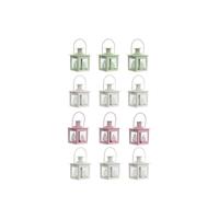 Lantaarnenset Home ESPRIT Wit Groen Roze Kristal Ijzer Shabby Chic 7 x 7 x 10 cm (3 Onderdelen) (4 Stuks)