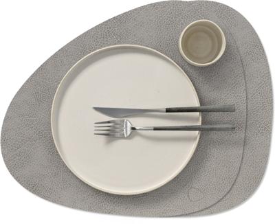 LIND DNA Placemats Hippo - Leer - Anthracite Grey - Curved - 44 x 37 cm - 2 Stuks