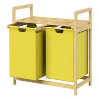 Wasmand met twee uittrekbare waszakken geel 2x30 liter bamboe houten frame ML design - thumbnail