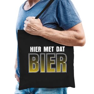 Hier met dat bier fun tas zwart voor heren drank thema - Feest Boodschappentassen