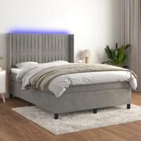 Boxspring met matras en LED fluweel lichtgrijs 140x200 cm