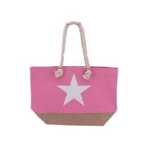 Roze strandtas met witte ster 55 cm