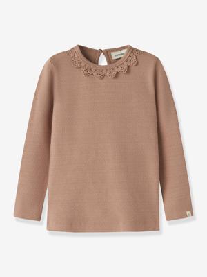 T-shirt meisje LIL'ATELIER MINI met kraag van kant kaneel T-shirt meisje LIL'ATELIER MINI met kraag van kant kaneel