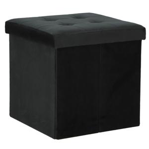 Poef/hocker/krukje - opbergbox - zwart - fluweel polyester - 38 x 38 cm - opvouwbaar