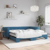 Slaapbank onderschuifbed en matrassen 100x200 cm fluweel blauw