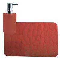 MSV badkamer droogloop mat/tapijt Kiezel - 50 x 80 cm - zelfde kleur zeeppompje - terracotta - Badmatjes - thumbnail