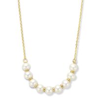 Ketting Parel-Bolletjes geelgoud-zoetwaterparel wit 4 mm 41-45 cm