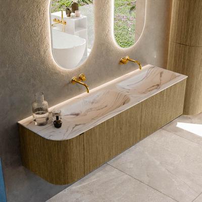 Badmeubel Mondiaz Kurve-Dlux | 165 cm | Meubelkleur Dusk | Wastafelkleur Nata | Solid surface | Dubbel / Rechts spoelbak | Zonder kraangat(en)