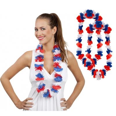 Hollandse kleuren hawaii krans - 4x - bloemenslinger - rood wit blauw - hawaiislingers