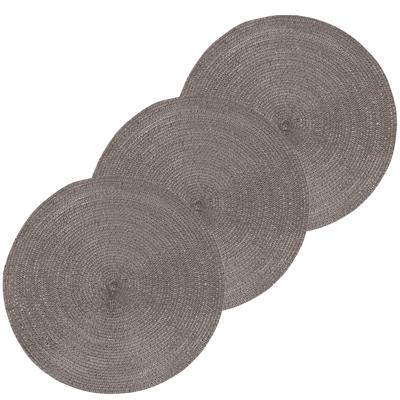 Ronde tafel placemats - 4x - donkergrijs - 38 cm - rotan look - kunststof - Onderleggers