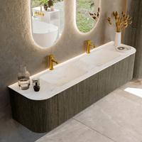 Badmeubel Mondiaz Kurve-Dlux | 180 cm cm | Meubelkleur Shadow | Wastafelkleur Opalo | Solid surface | Wasbak beiden zijden spoelbak | 2 kraangaten