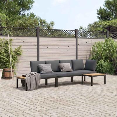 3-delige Loungeset met kussens aluminium zwart