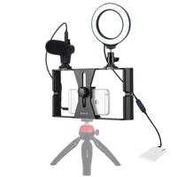 PULUZ 3 in 1 VLogging live uitzending smartphone video rig + microfoon + 4 7 inch 12cm ring LED Selfie Light kits met koude schoen statief hoofd voor