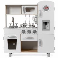 Kinderkeuken met Realistisch Geluid Houten Speelkeuken met Koelkast Incl. Speelaccessoires voor Kinderen Vanaf 3 Jaar Wit