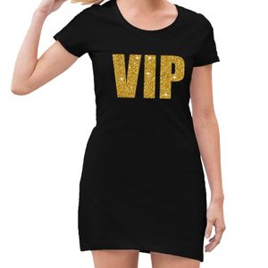 VIP tekst jurkje zwart met gouden glitter letters dames