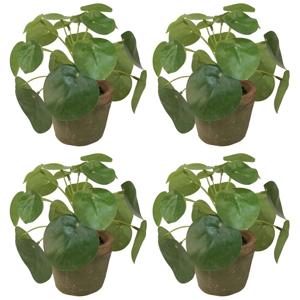 Kunstplant pilea/pannekoekplant - 4x - mini - groen - in pot - 13 cm