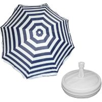 Parasol - blauw/wit - D160 cm - incl. draagtas - parasolvoet - 42 cm - thumbnail