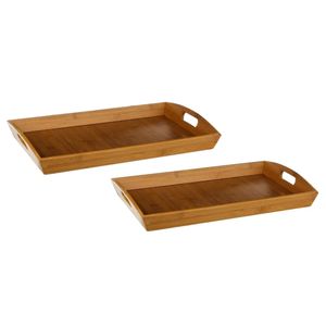 2x stuks dienbladen/serveerbladen rechthoekig 45 x 29 cm bamboe met handvaten