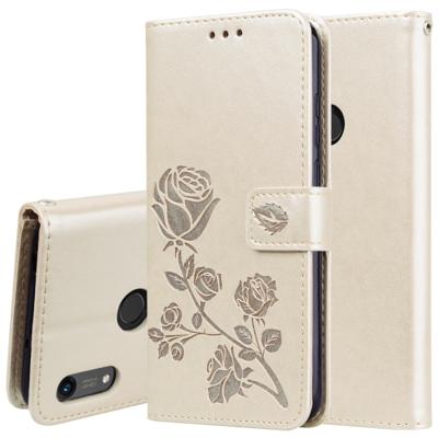 Rose reliëf horizontale Flip PU lederen case voor Huawei Honor 8A/Y6 2019 met houder & kaartsleuven & portemonnee (goud)