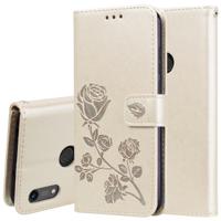 Rose reliëf horizontale Flip PU lederen case voor Huawei Honor 8A/Y6 2019 met houder & kaartsleuven & portemonnee (goud)
