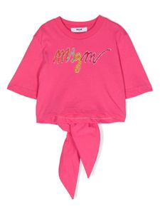 MSGM Kids t-shirt en coton à logo strassé - Rose