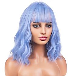 pruik voor dames meisjes kort krullende pruik synthetische pruik met pony meer blauwe pruik halloween cosplay party pruiken Lightinthebox