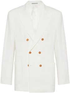 Brunello Cucinelli blazer en lin à boutonnière croisée - Blanc