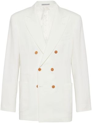 Brunello Cucinelli blazer en lin à boutonnière croisée - Blanc