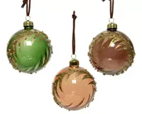 Kerstbal glas d8cm glitter goud/groen/bruin a3 - thumbnail