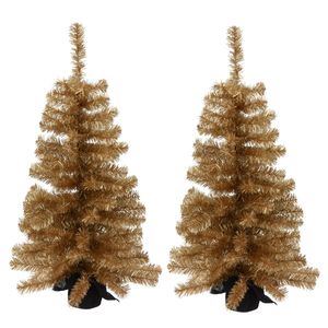 2x stuks kunstbomen/kunst kerstbomen goud 90 cm - Kunstkerstboom